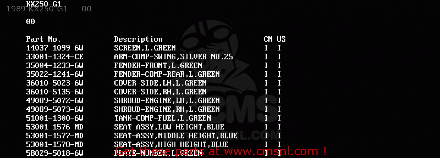1989 KX250-G1     00 KX250-G1 1989 USA CANADA