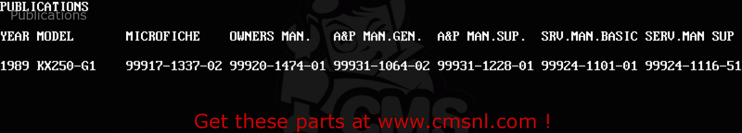 Publications KX250-G1 1989 USA CANADA