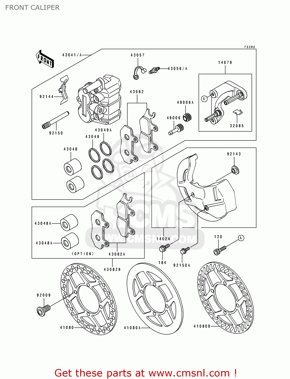 FRONT CALIPER KX250-H1 1990 EUROPE UK AL AS