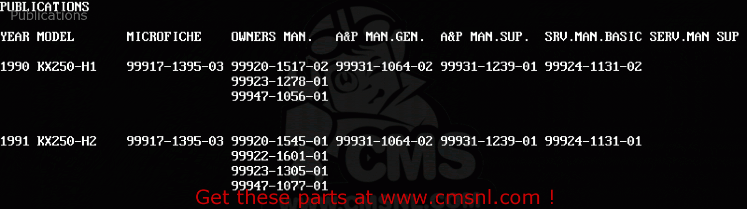 Publications KX250-H1 1990 EUROPE UK AL AS