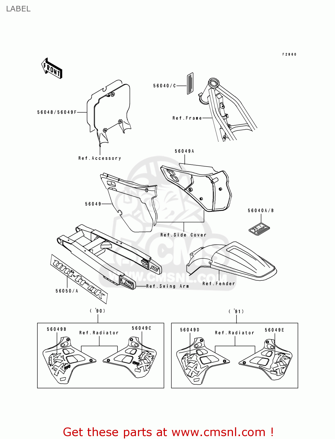LABEL KX250-H1 1990 USA CANADA