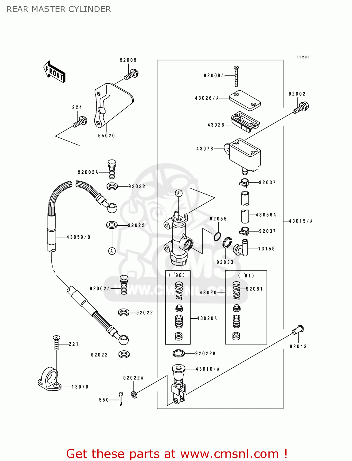 REAR MASTER CYLINDER KX250-H2 1991 EUROPE UK AL AS