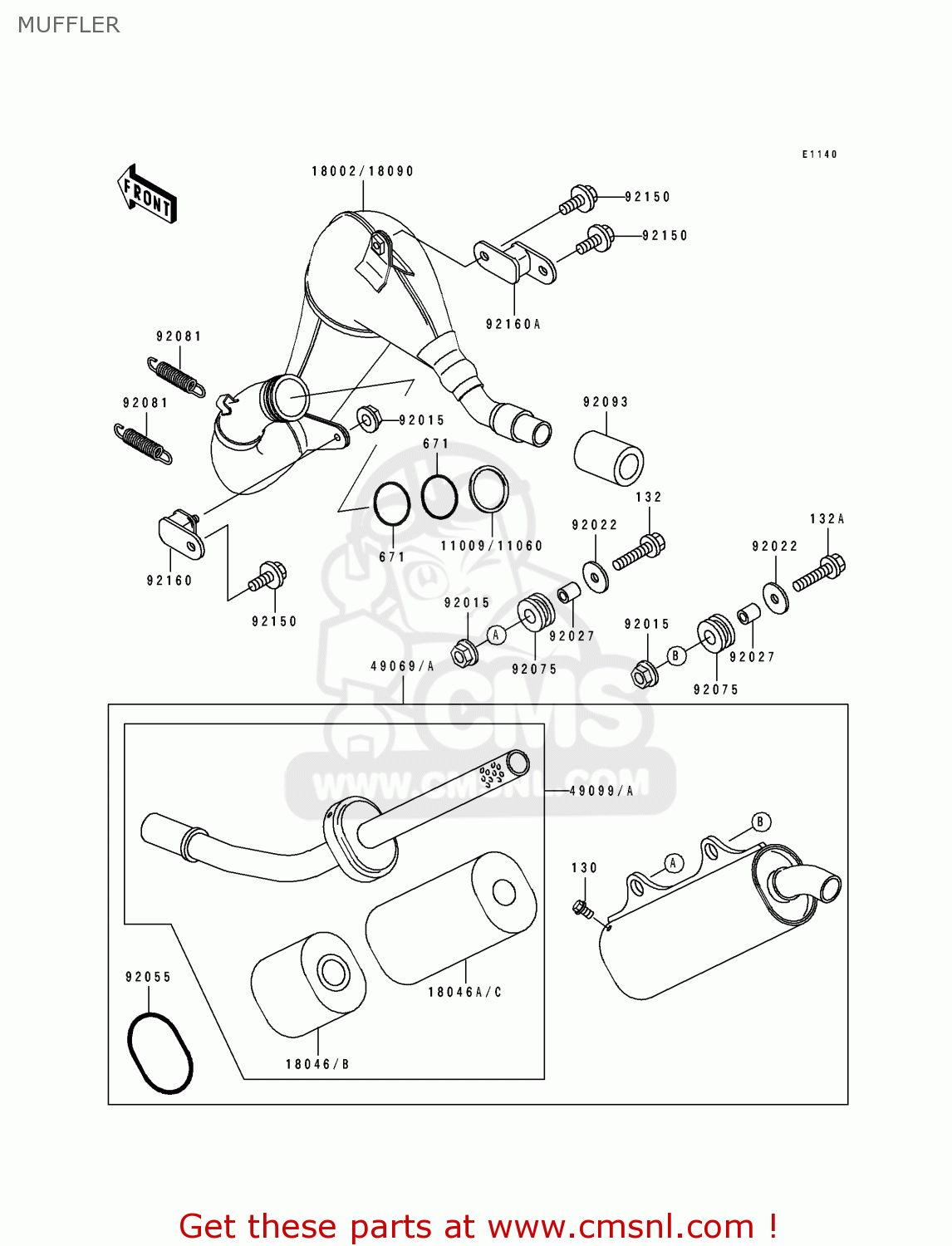 MUFFLER KX250-H2 1991 USA CANADA