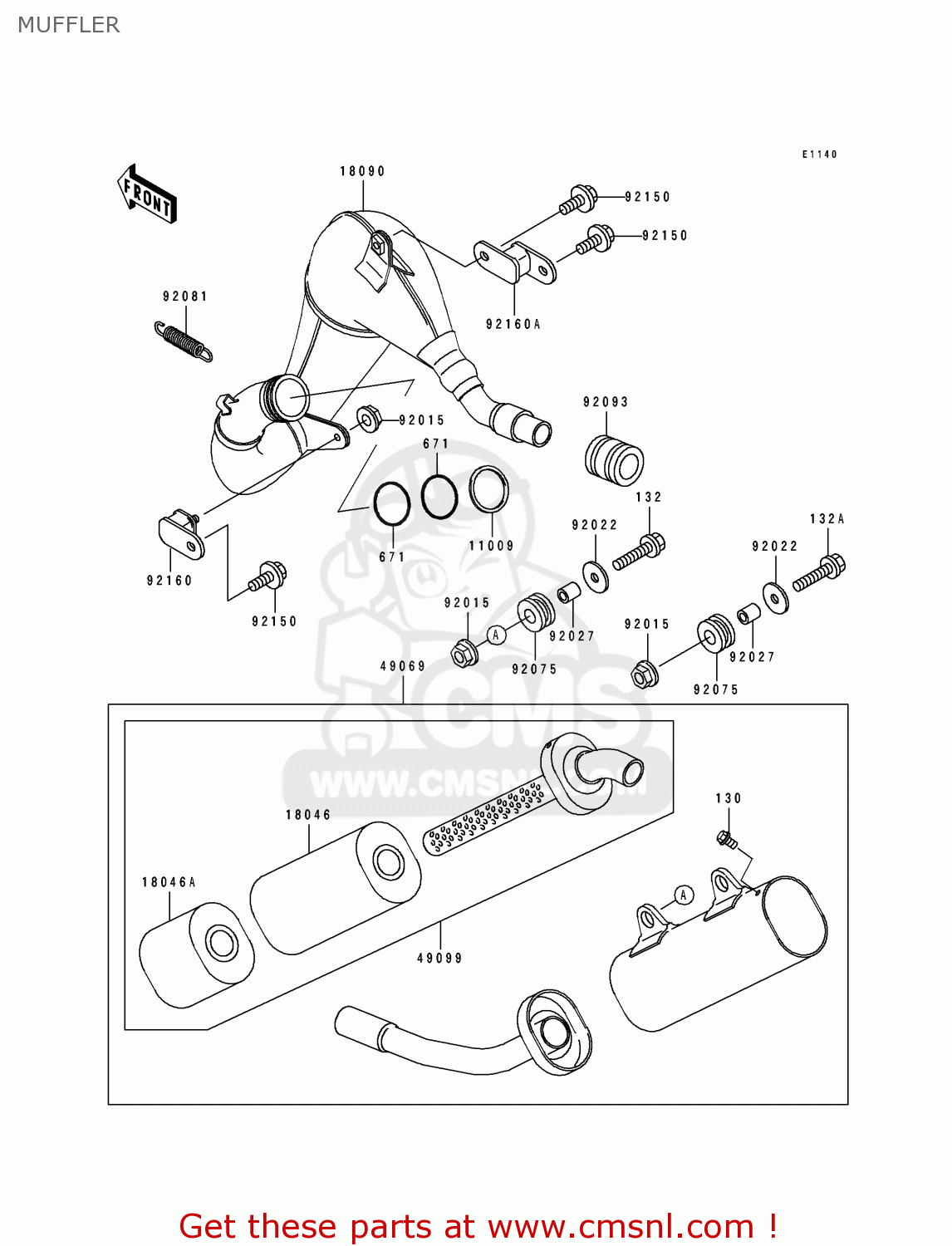 MUFFLER KX250-J1 1992 USA CANADA