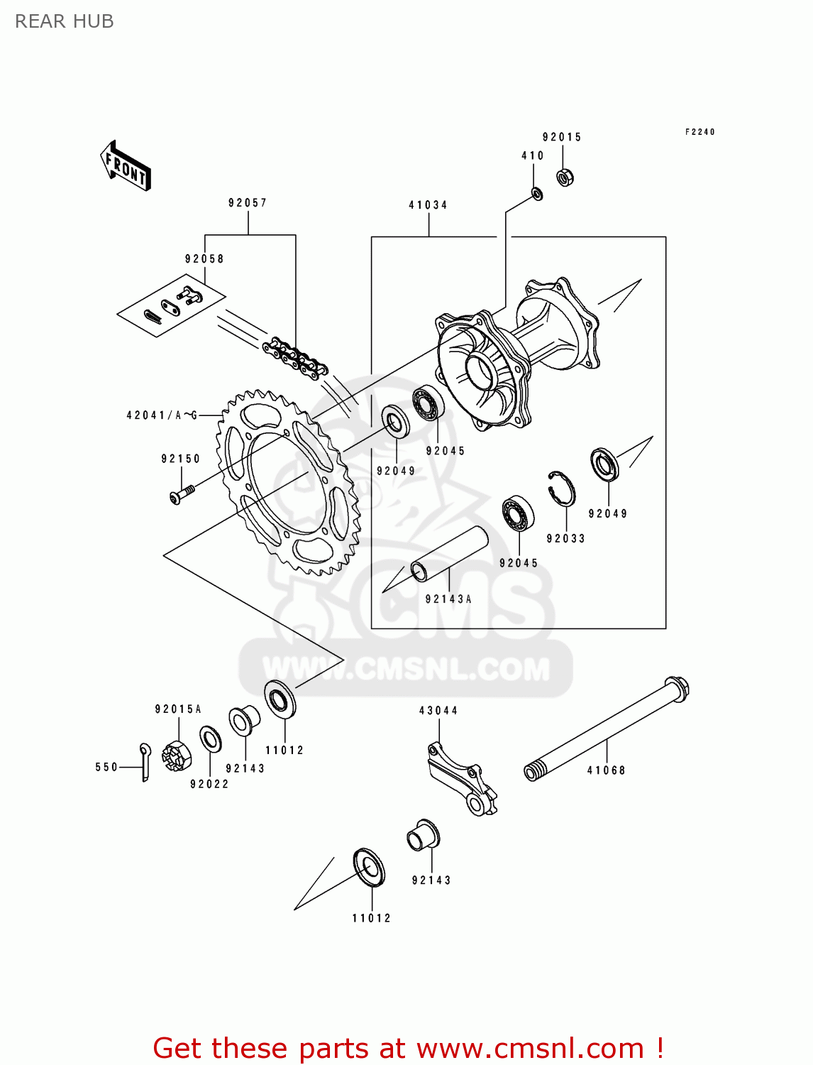 REAR HUB KX250-J1 1992 USA CANADA