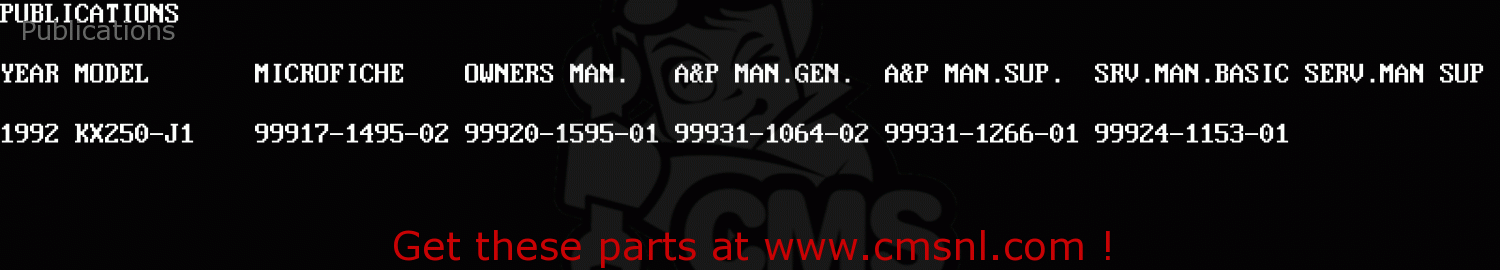 Publications KX250-J1 1992 USA CANADA