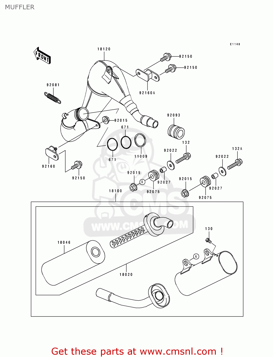 MUFFLER KX250-J2 1993 USA CANADA