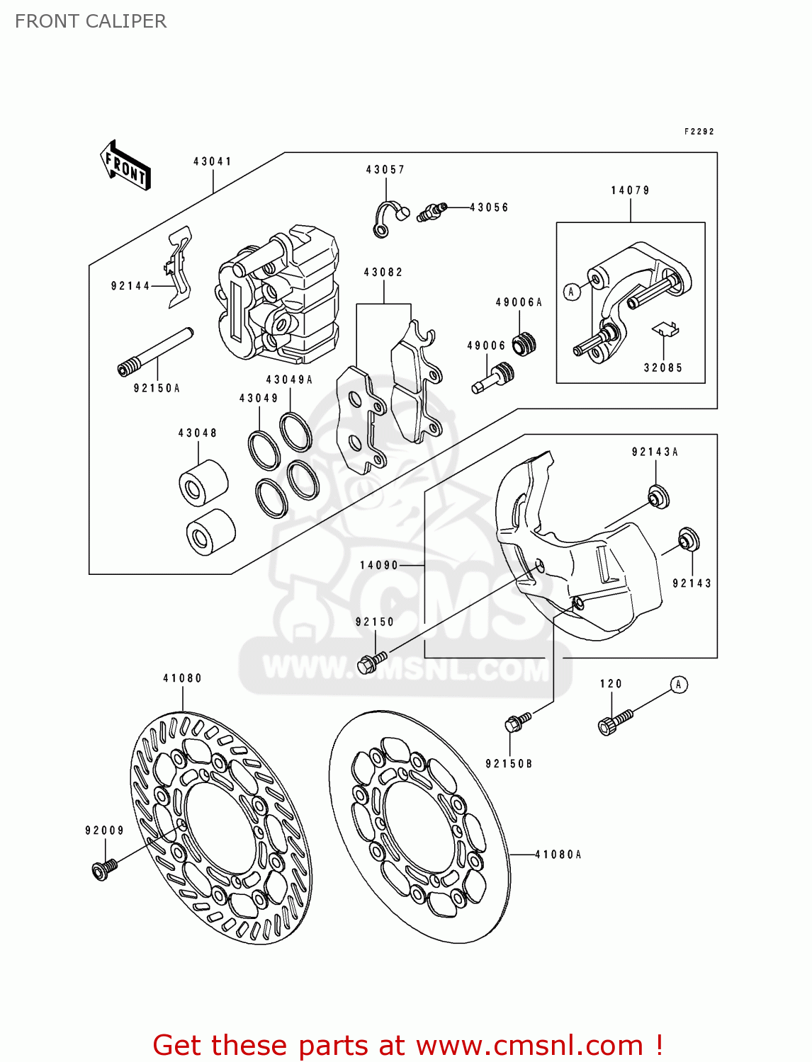 FRONT CALIPER KX250-J2 1993 USA CANADA