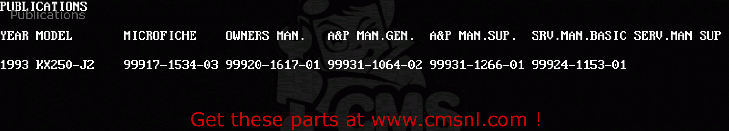 Publications KX250-J2 1993 USA CANADA