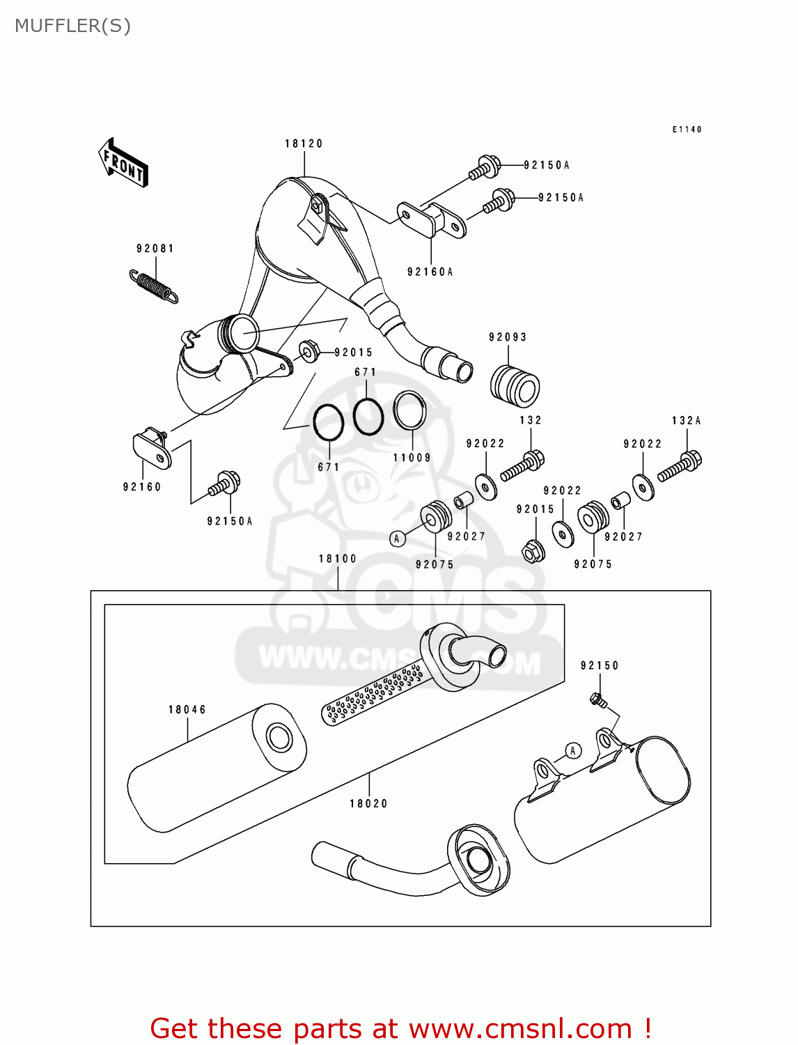 MUFFLER(S) KX250-K1 1994 USA CANADA