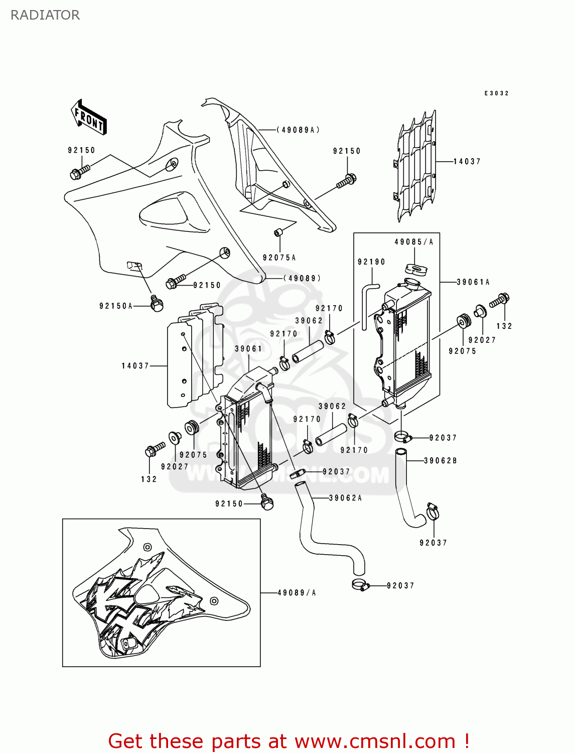 RADIATOR KX250-K1 1994 USA CANADA