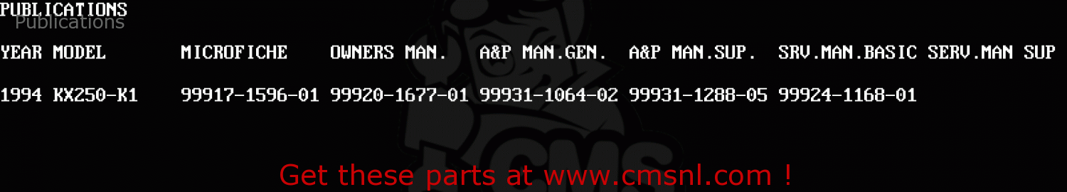 Publications KX250-K1 1994 USA CANADA