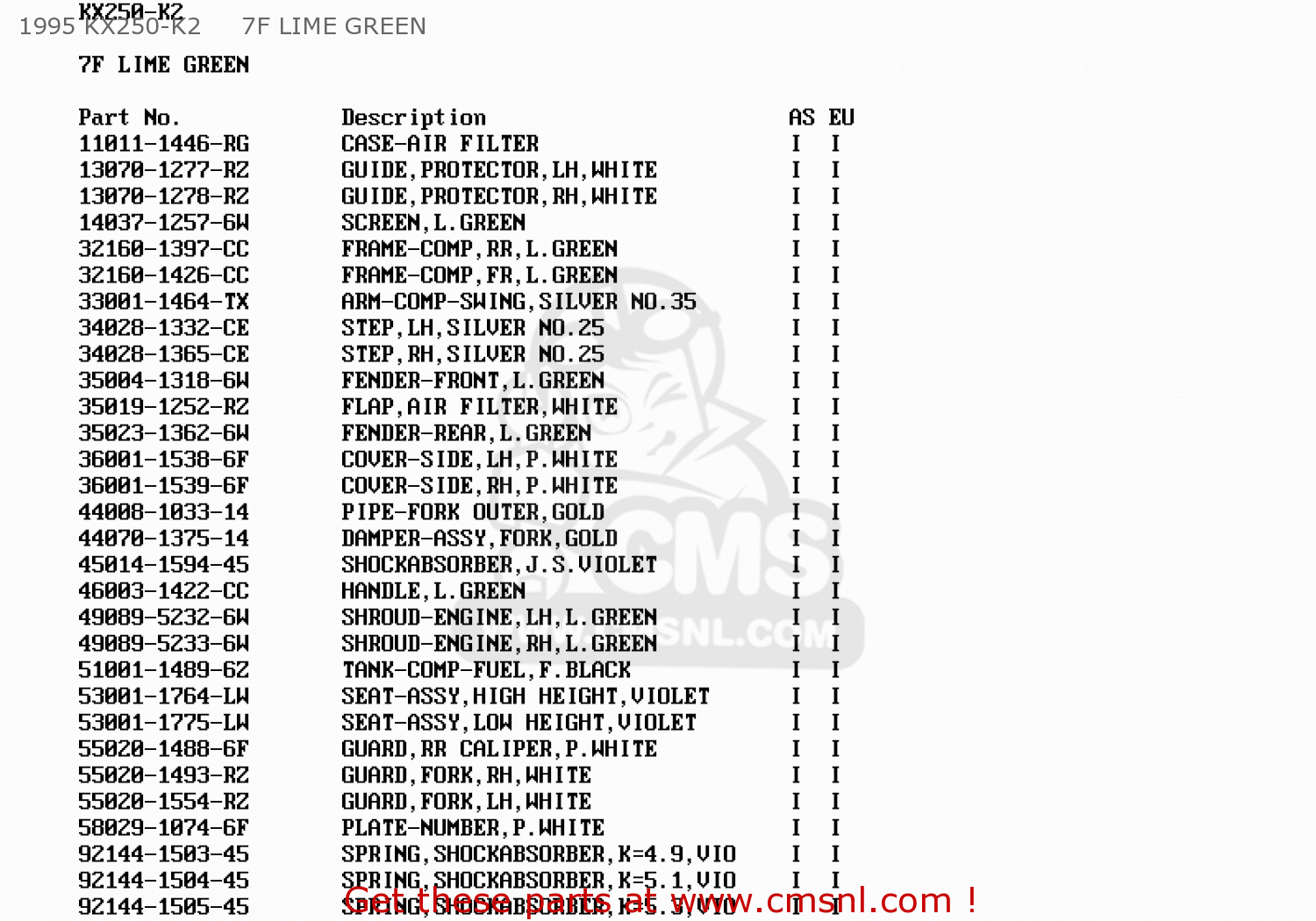 1995 KX250-K2     7F LIME GREEN KX250-K2 1995 EUROPE AS