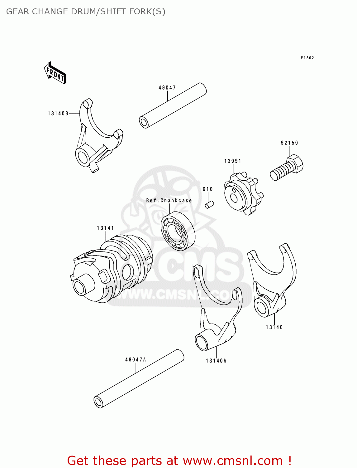 GEAR CHANGE DRUM/SHIFT FORK(S) KX250-K3 1996 USA CANADA