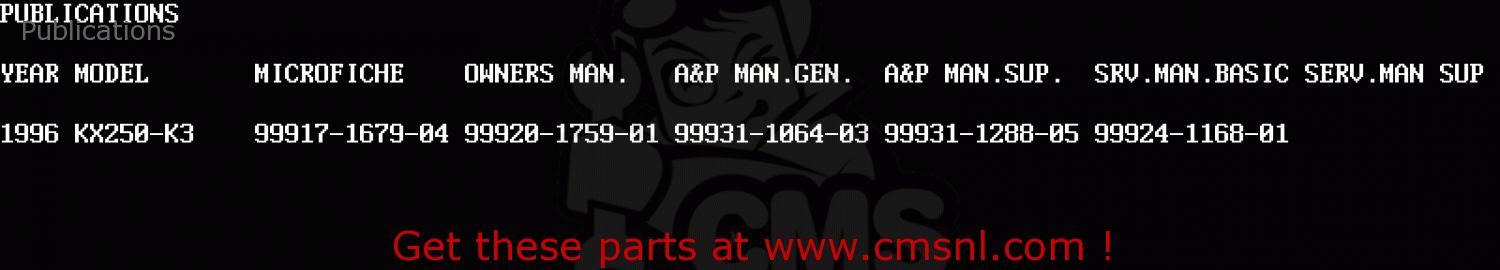 Publications KX250-K3 1996 USA CANADA