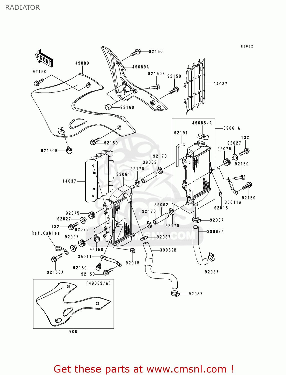 RADIATOR KX250-L1 1999 USA CANADA