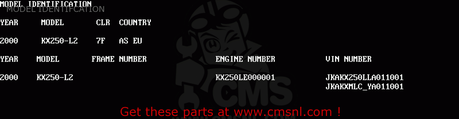 MODEL IDENTIFCATION KX250-L2 2000 EUROPE AS