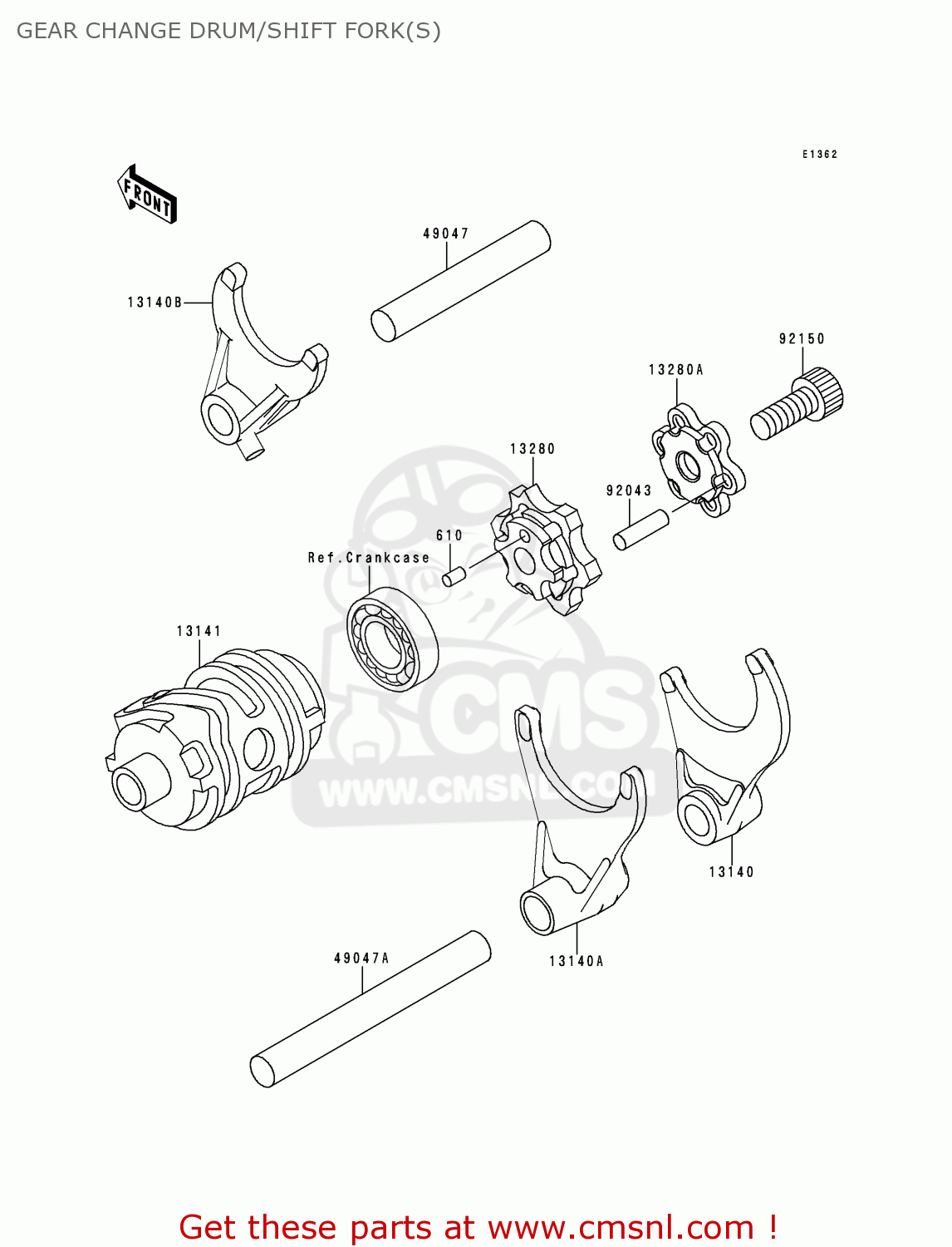 GEAR CHANGE DRUM/SHIFT FORK(S) KX250-L2 2000 USA CANADA