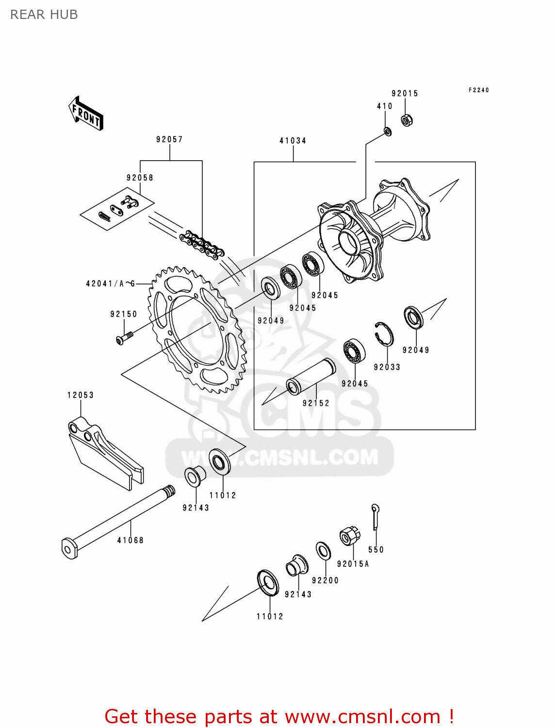 REAR HUB KX250-L2 2000 USA CANADA