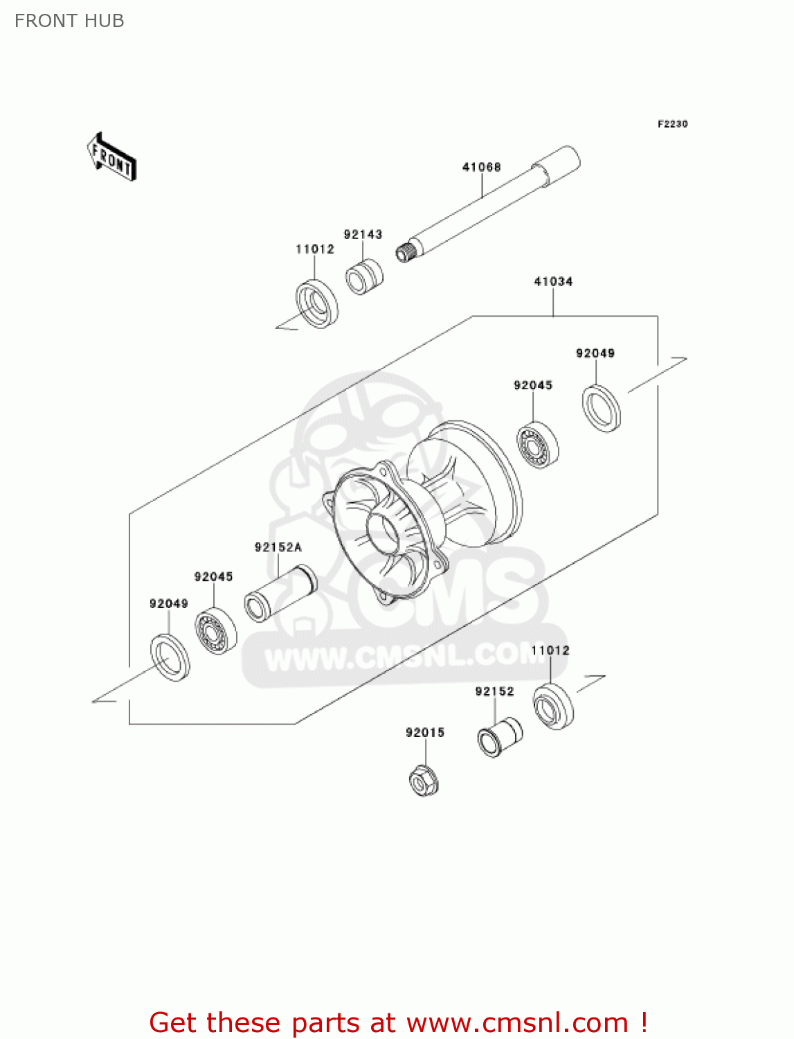 FRONT HUB KX250-L3 KX250 2001 USA CANADA
