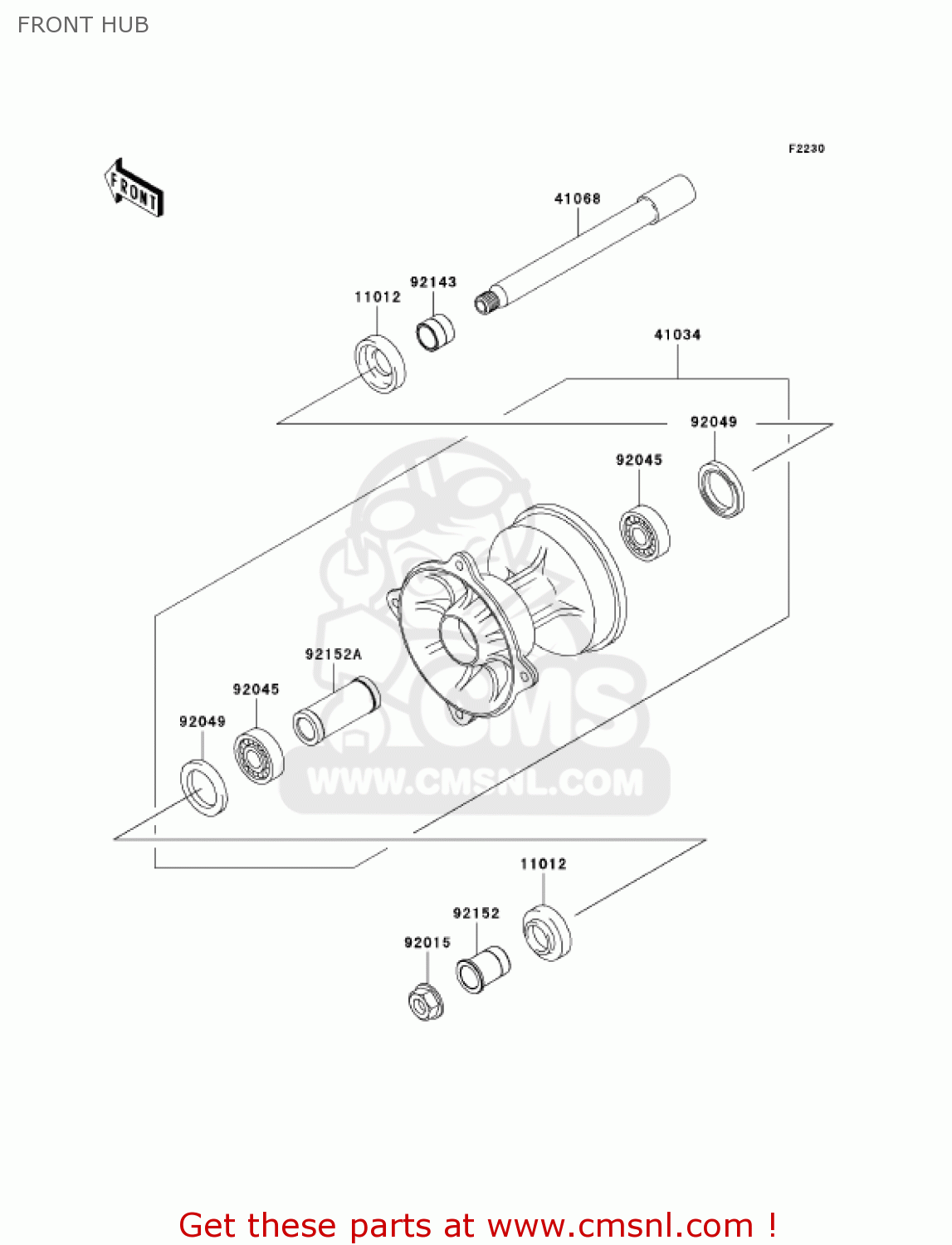 FRONT HUB KX250-L4 KX250 2002 USA CANADA