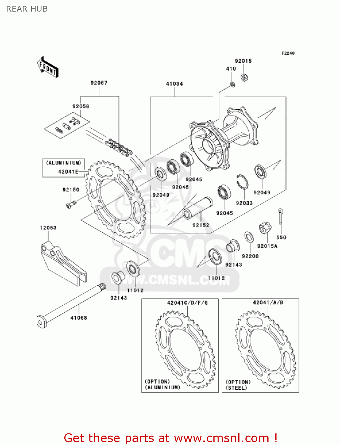 REAR HUB KX250-L4 KX250 2002 USA CANADA