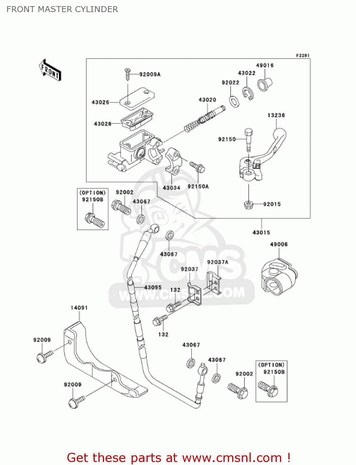 FRONT MASTER CYLINDER KX250-L4 KX250 2002 USA CANADA