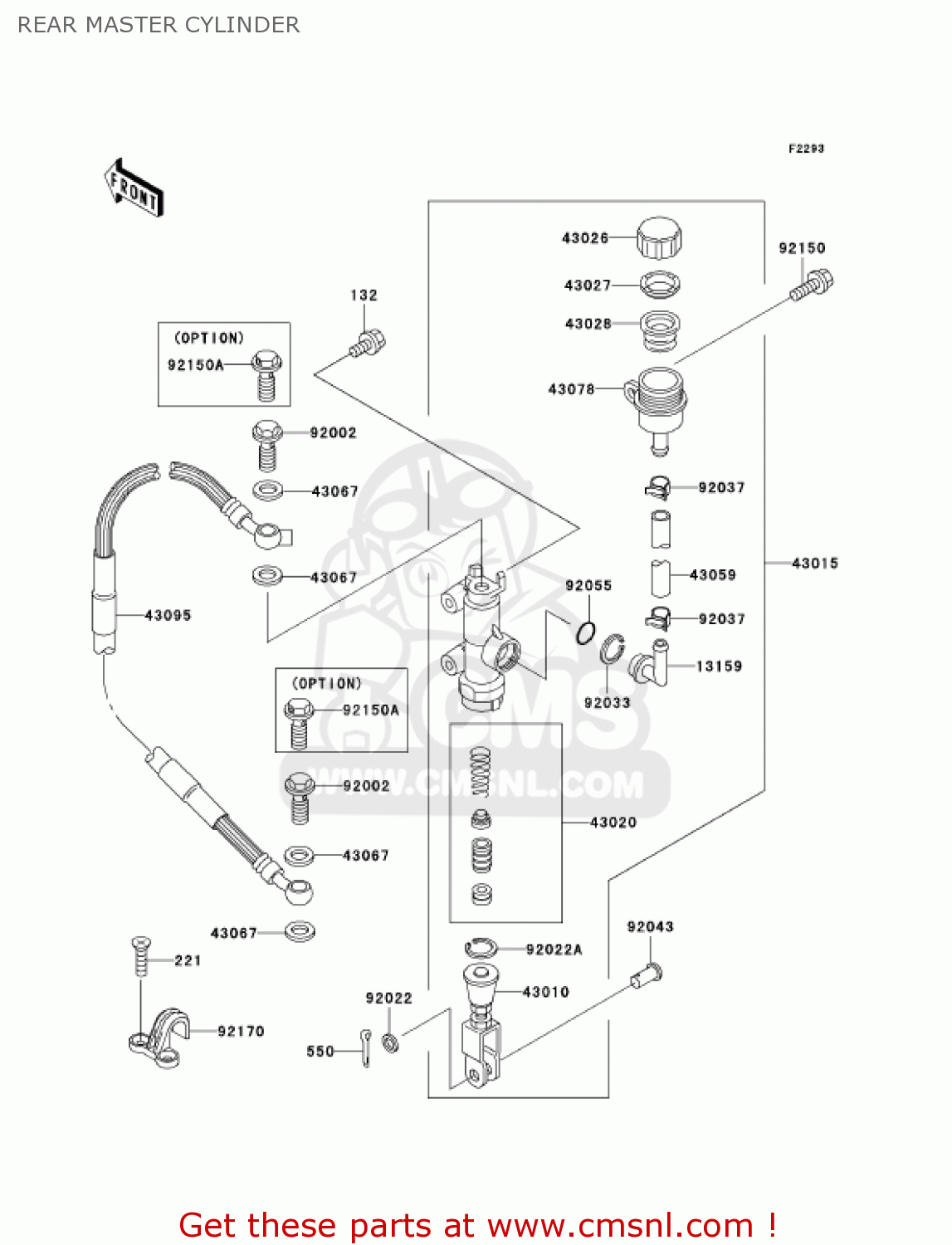 REAR MASTER CYLINDER KX250-L4 KX250 2002 USA CANADA