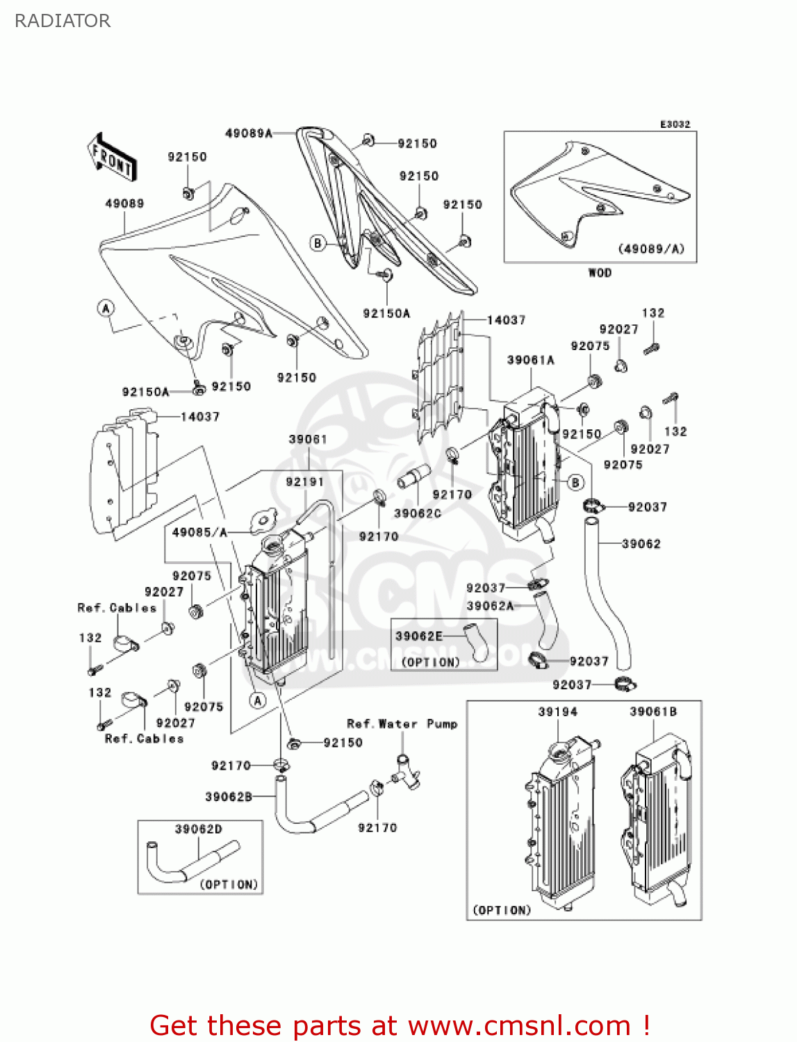 RADIATOR KX250-N1 KX250F 2004 USA CANADA