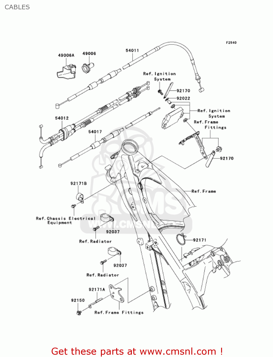 CABLES KX250-N2 KX250F 2005 USA CANADA