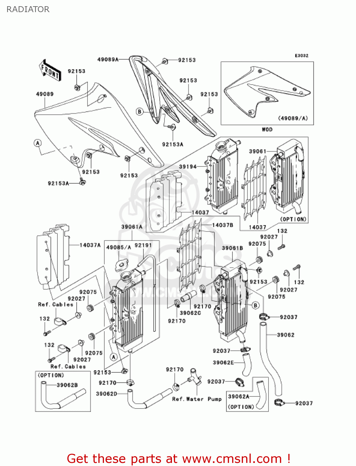 RADIATOR KX250-N2 KX250F 2005 USA CANADA