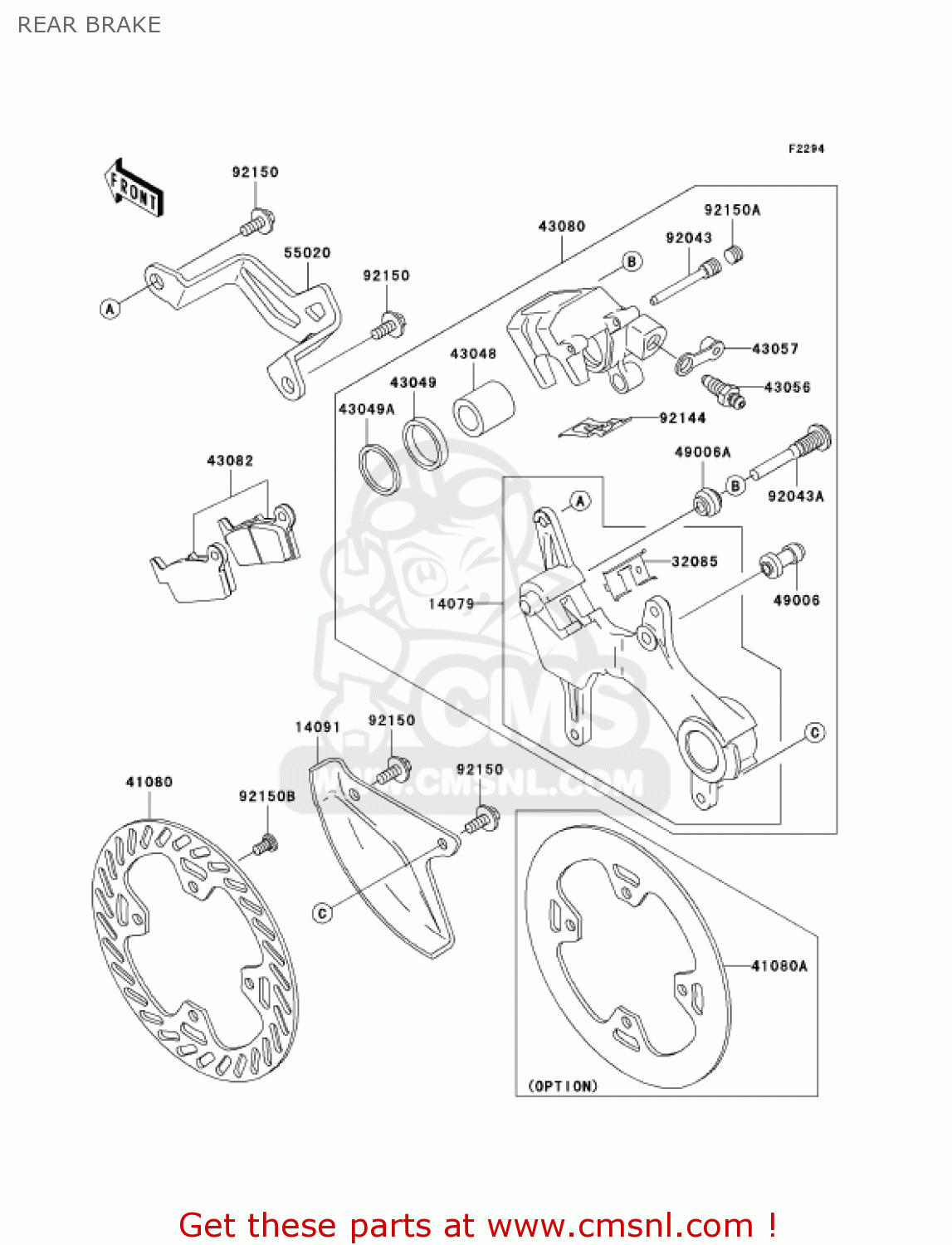 REAR BRAKE KX250-N2 KX250F 2005 USA CANADA