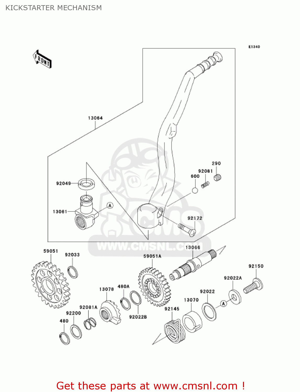 Kawasaki KX250-R1 KX250 2005 USA CANADA KICKSTARTER MECHANISM - buy ...