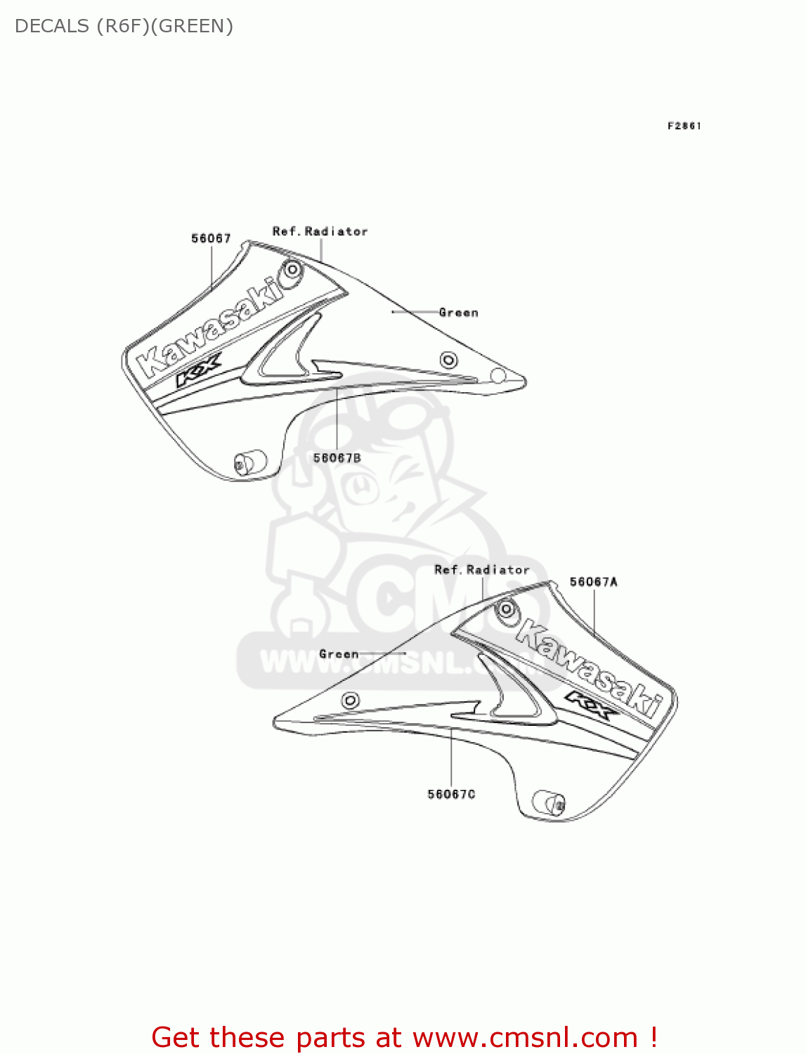 DECALS (R6F)(GREEN) KX250R6F KX250 2006 USA CANADA