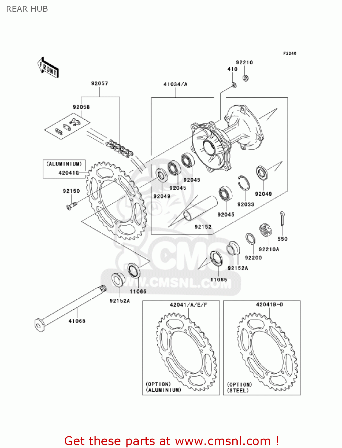 REAR HUB KX250R7F KX250 2007 USA CANADA