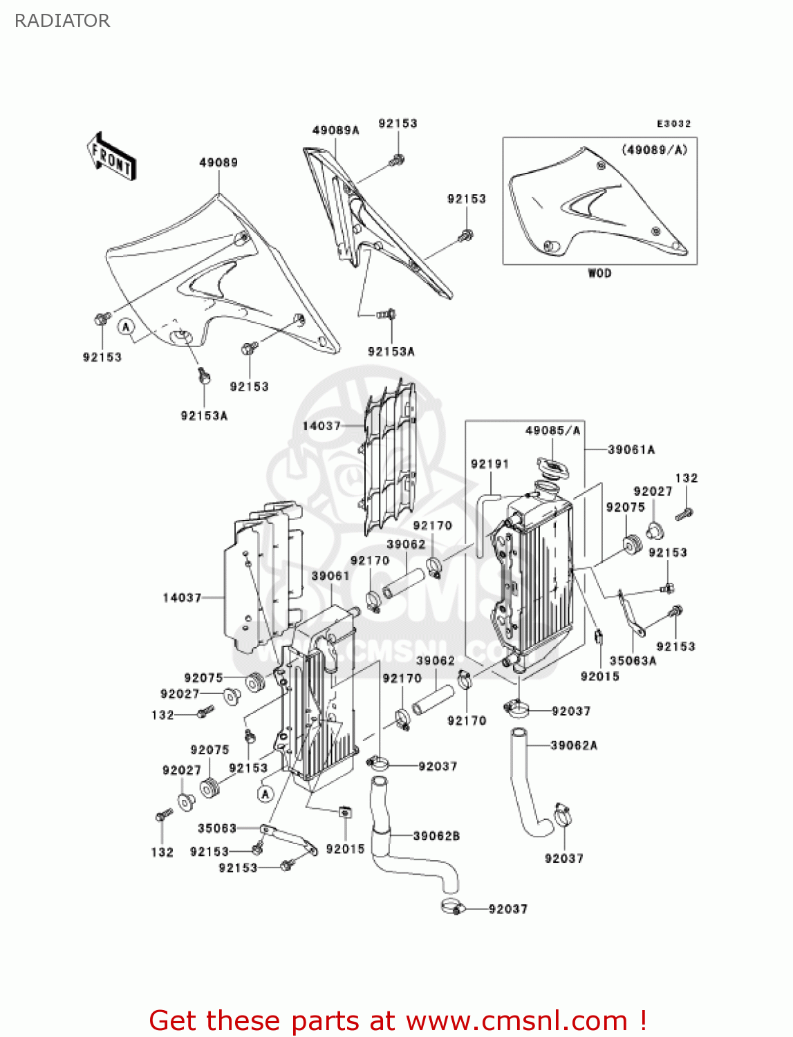 RADIATOR KX250R7F KX250 2007 USA CANADA