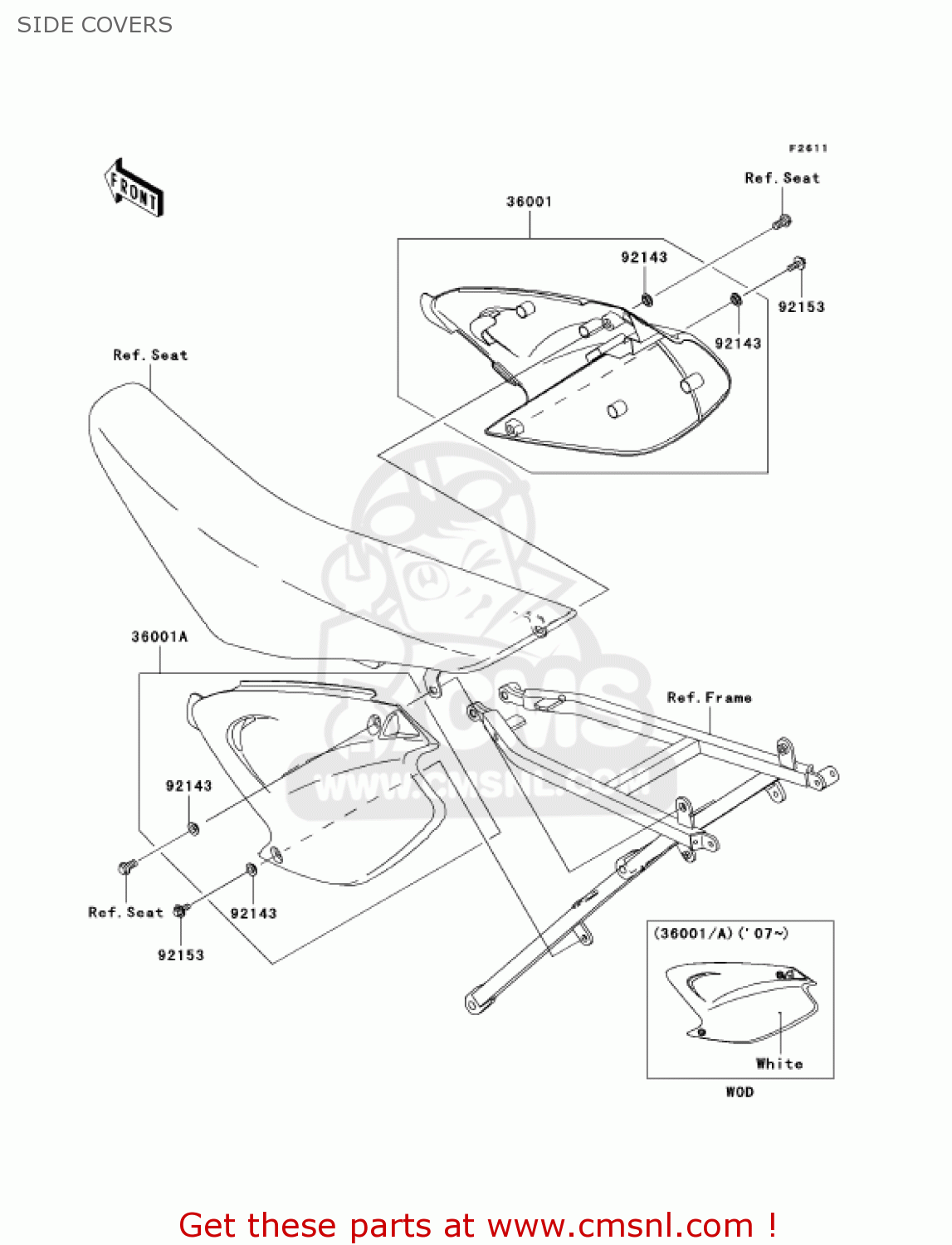 SIDE COVERS KX250R7F KX250 2007 USA CANADA