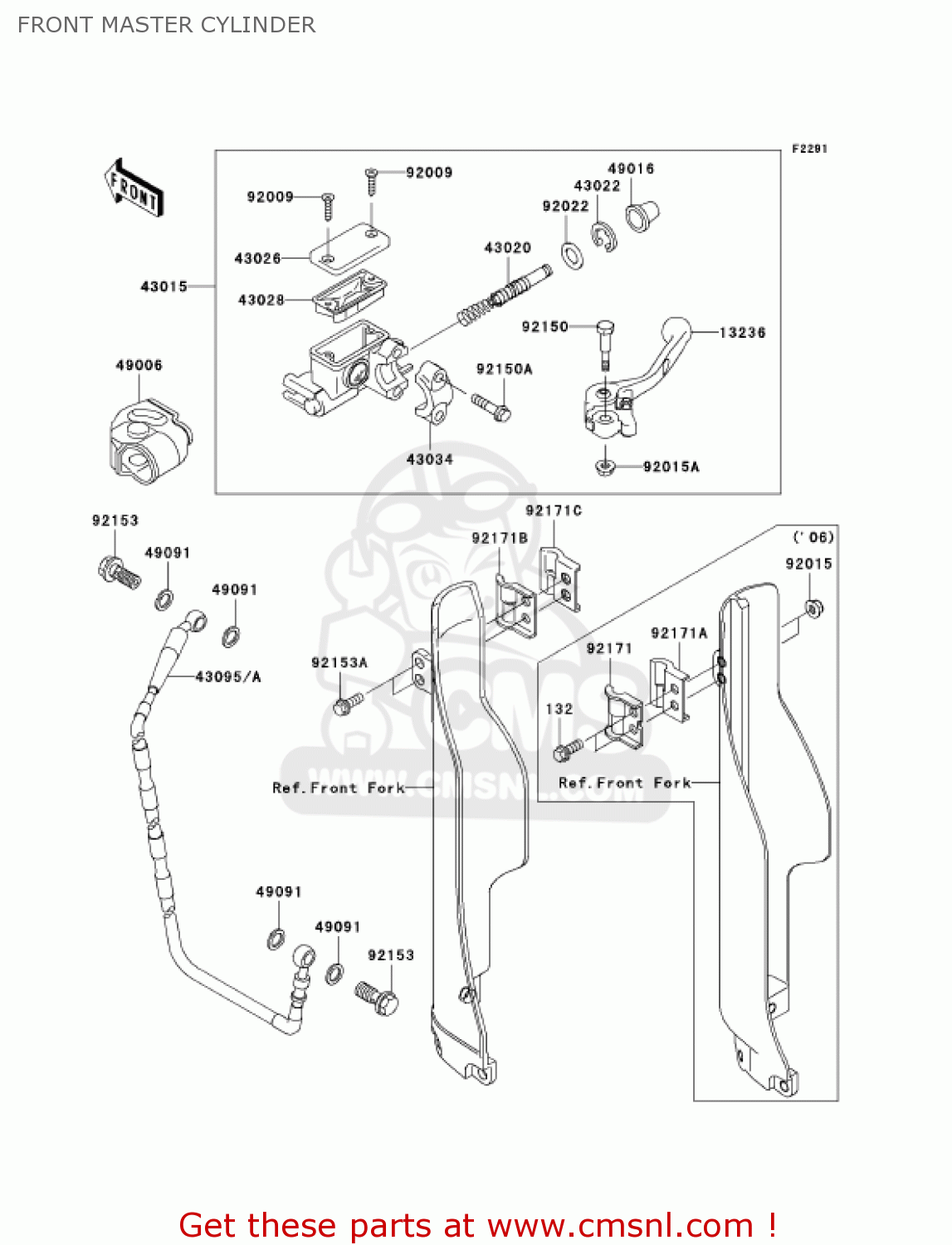 FRONT MASTER CYLINDER KX250R7F KX250 2007 USA CANADA