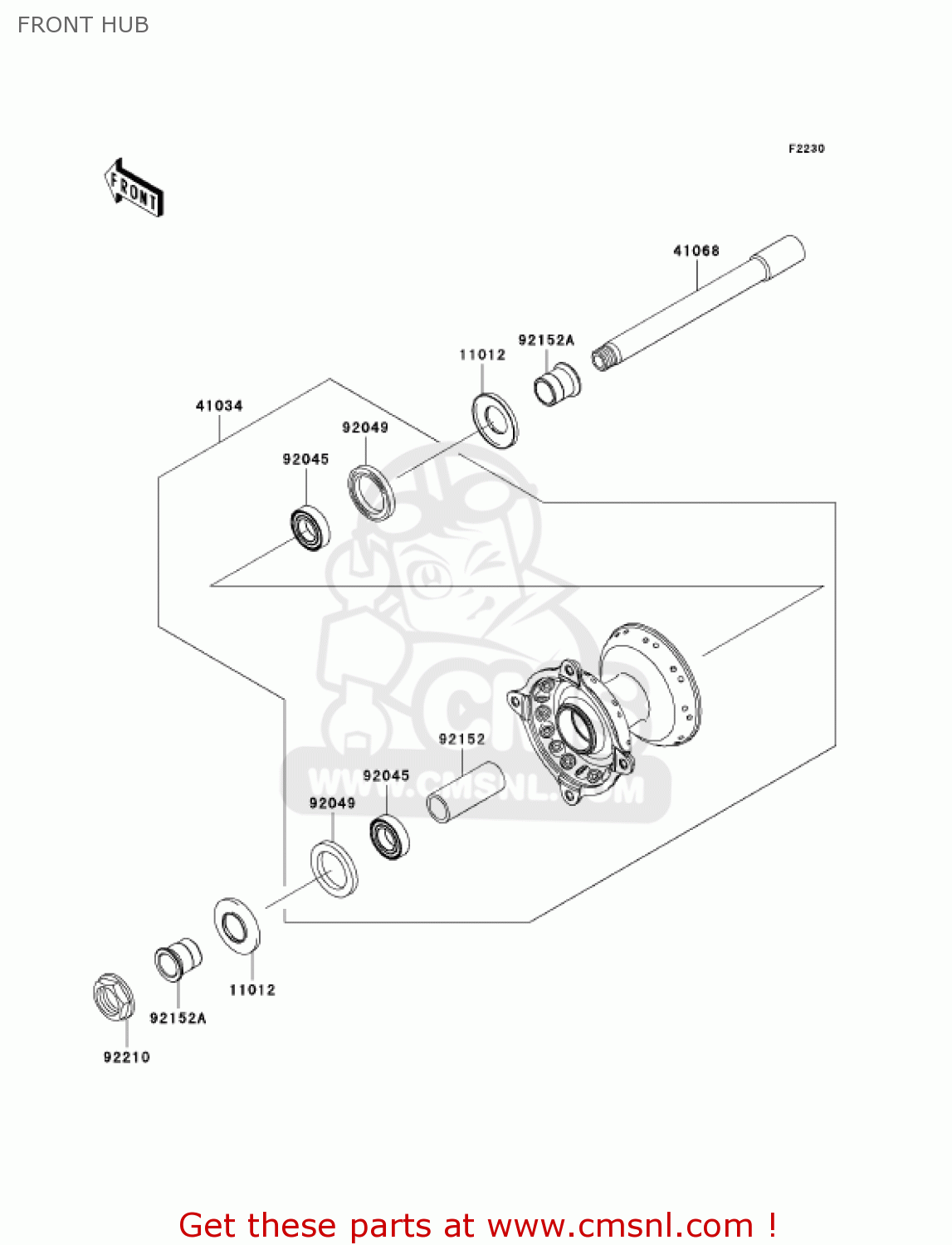 FRONT HUB KX250T6F KX250F 2006 USA CANADA