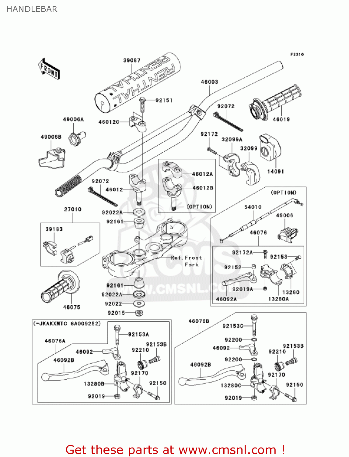 HANDLEBAR KX250T6F KX250F 2006 USA CANADA