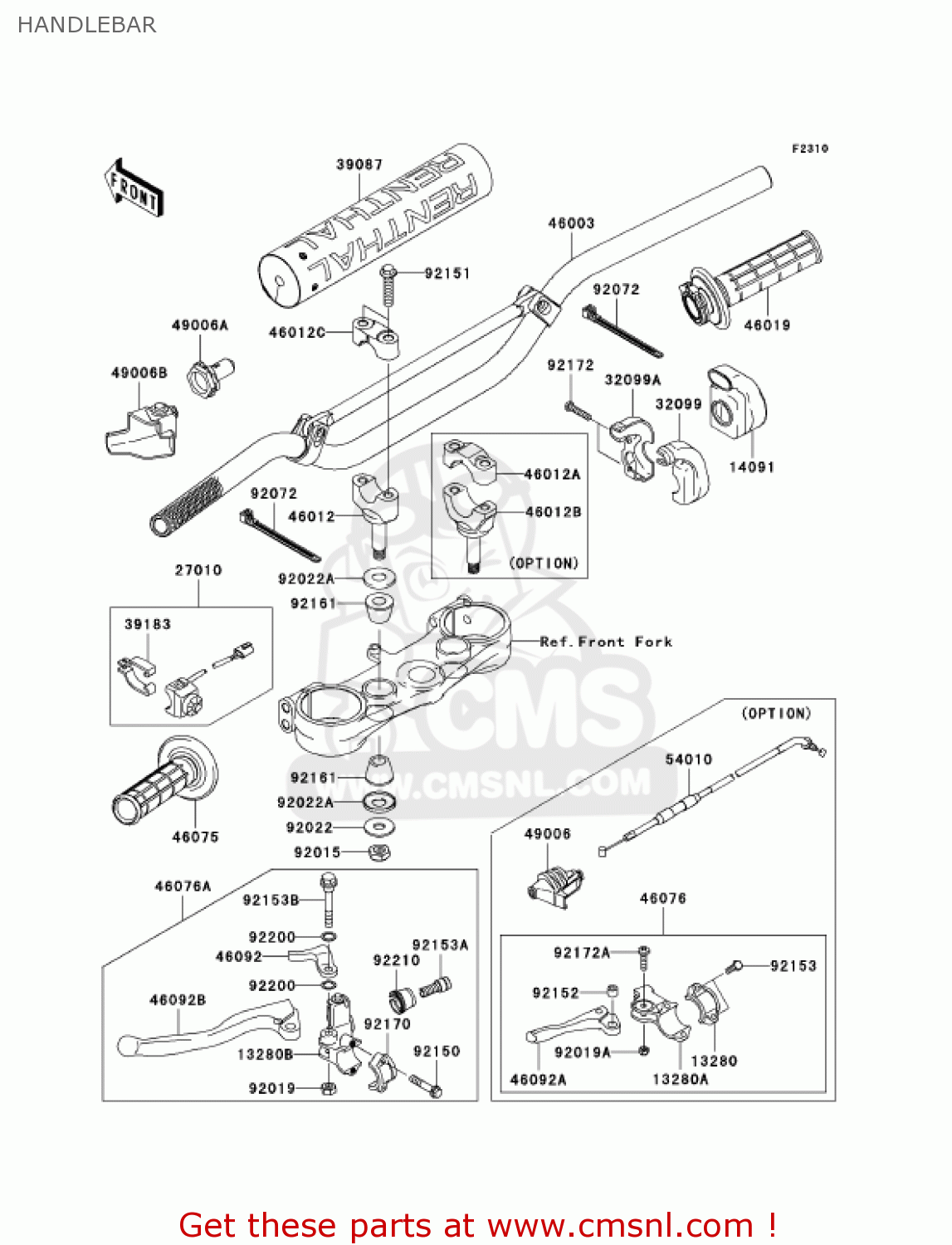 HANDLEBAR KX250T7F KX250F 2007 USA CANADA