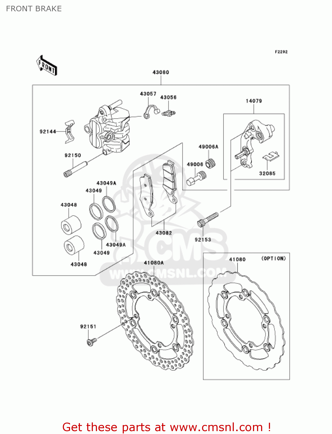 FRONT BRAKE KX250T7F KX250F 2007 USA CANADA