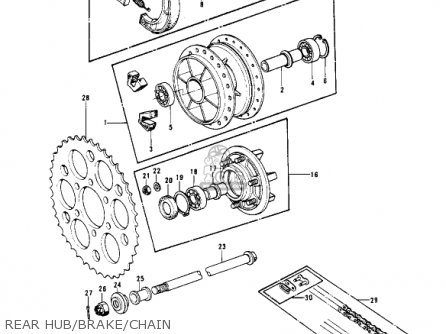 REAR HUB/BRAKE/CHAIN - KX400 1975 USA