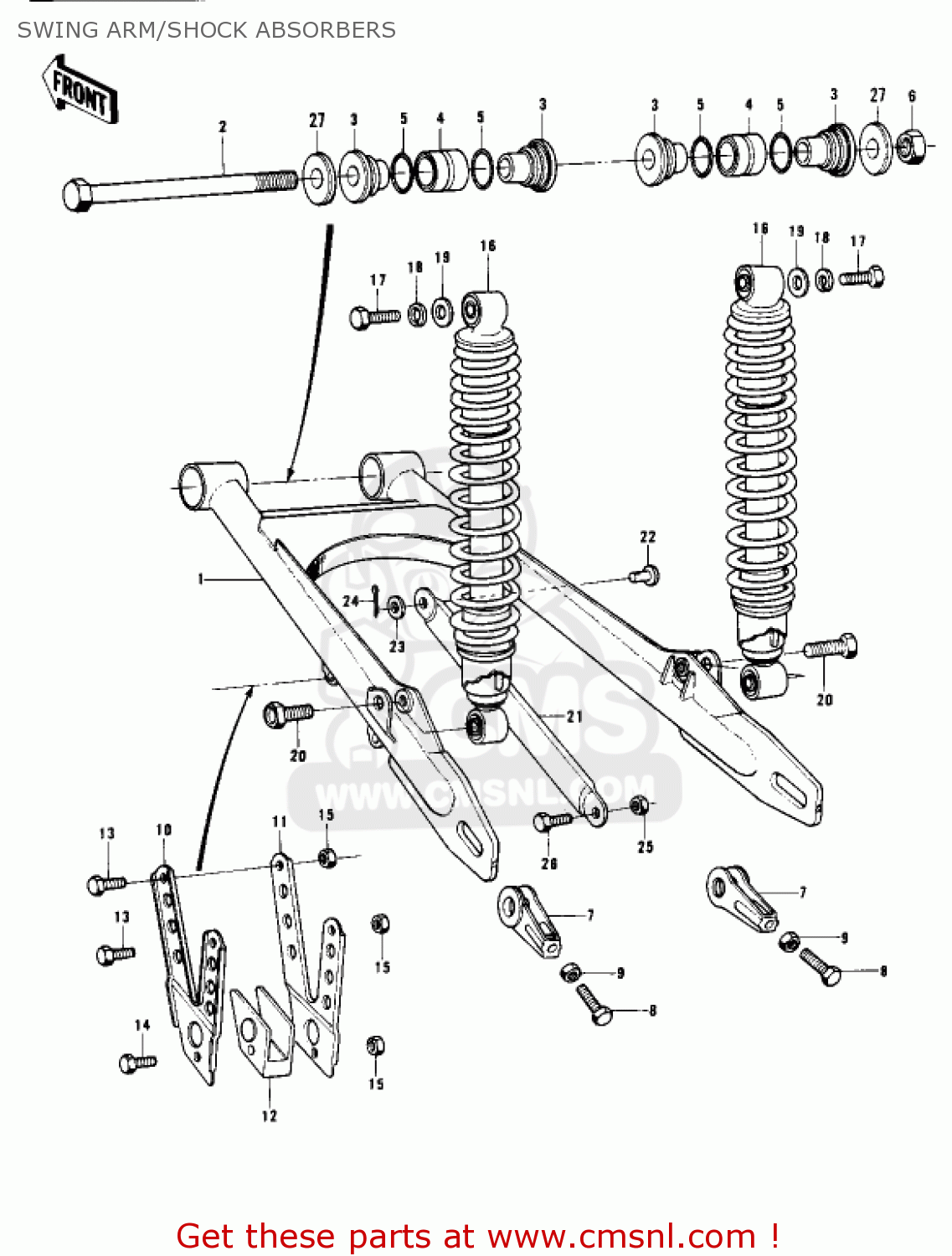 SWING ARM/SHOCK ABSORBERS KX400-A2 1976 USA