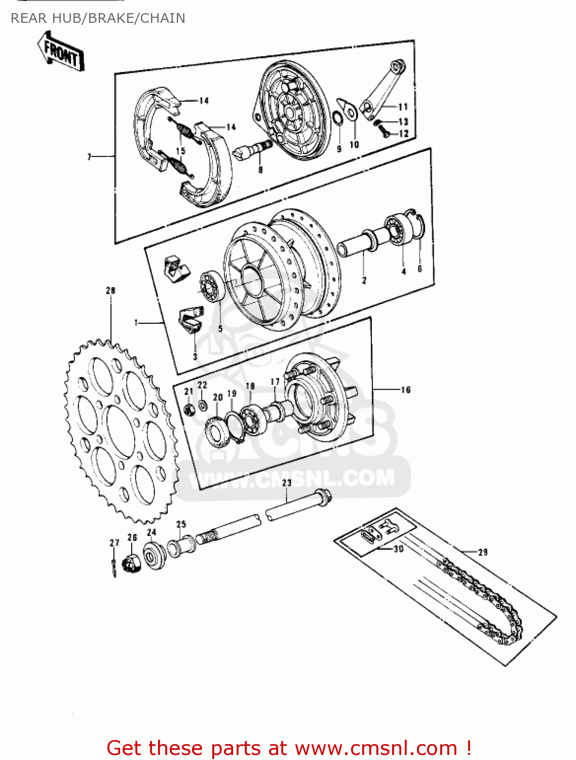 REAR HUB/BRAKE/CHAIN KX400-A2 1976 USA