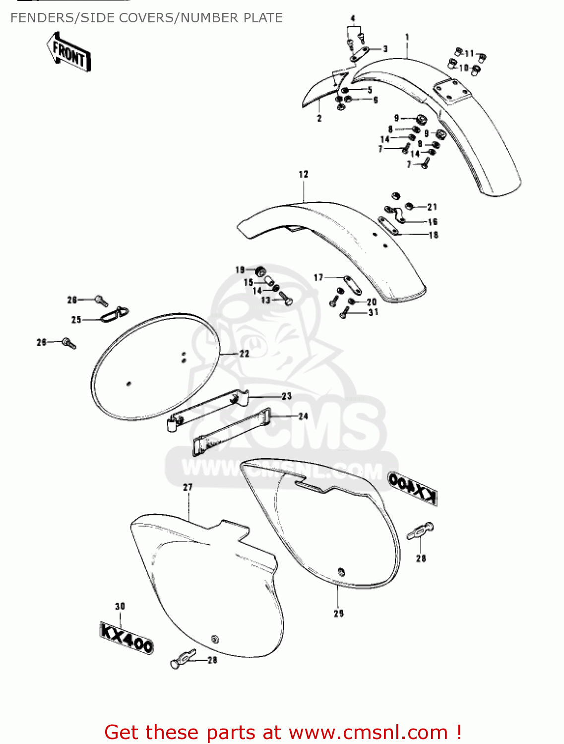 FENDERS/SIDE COVERS/NUMBER PLATE KX400-A2 1976 USA