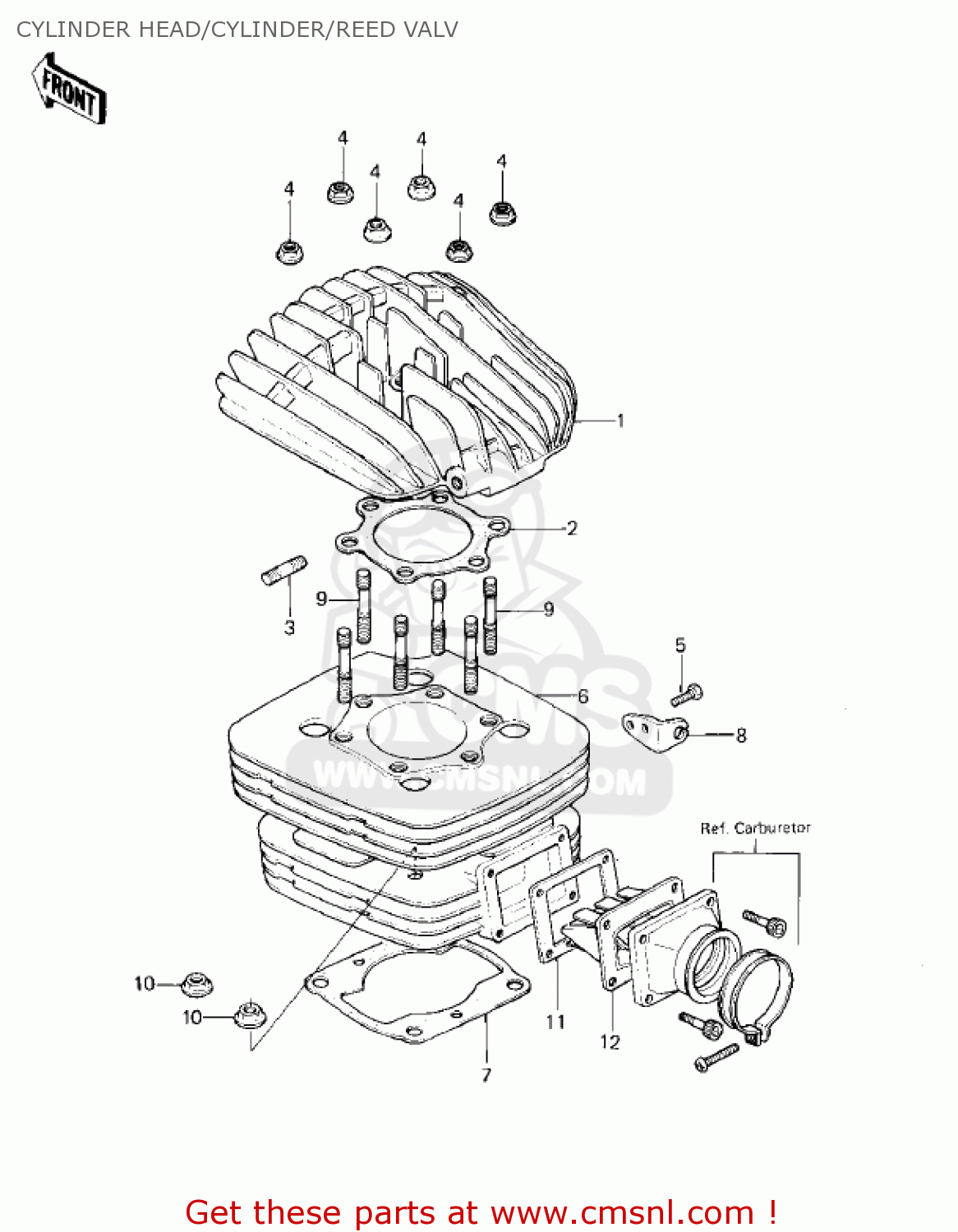 CYLINDER HEAD/CYLINDER/REED VALV KX420-A1 KX420 1980 UNITED KINGDOM USA CANADA EXPORT