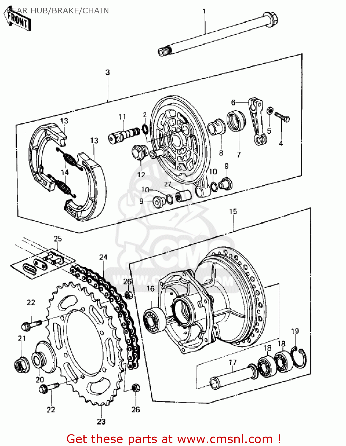 REAR HUB/BRAKE/CHAIN KX420-A2 KX420 1981 UNITED KINGDOM USA CANADA EXPORT