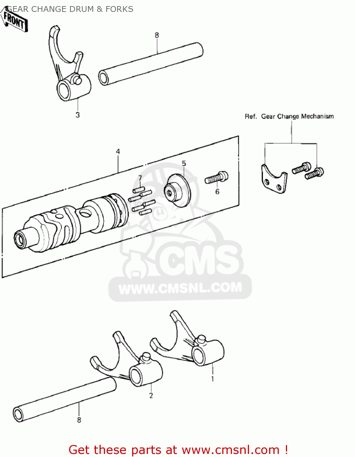 GEAR CHANGE DRUM & FORKS KX420-A2 KX420 1981 UNITED KINGDOM USA CANADA EXPORT