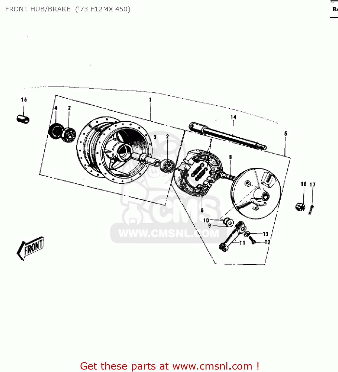 FRONT HUB/BRAKE  ('73 F12MX 450) KX450 1974